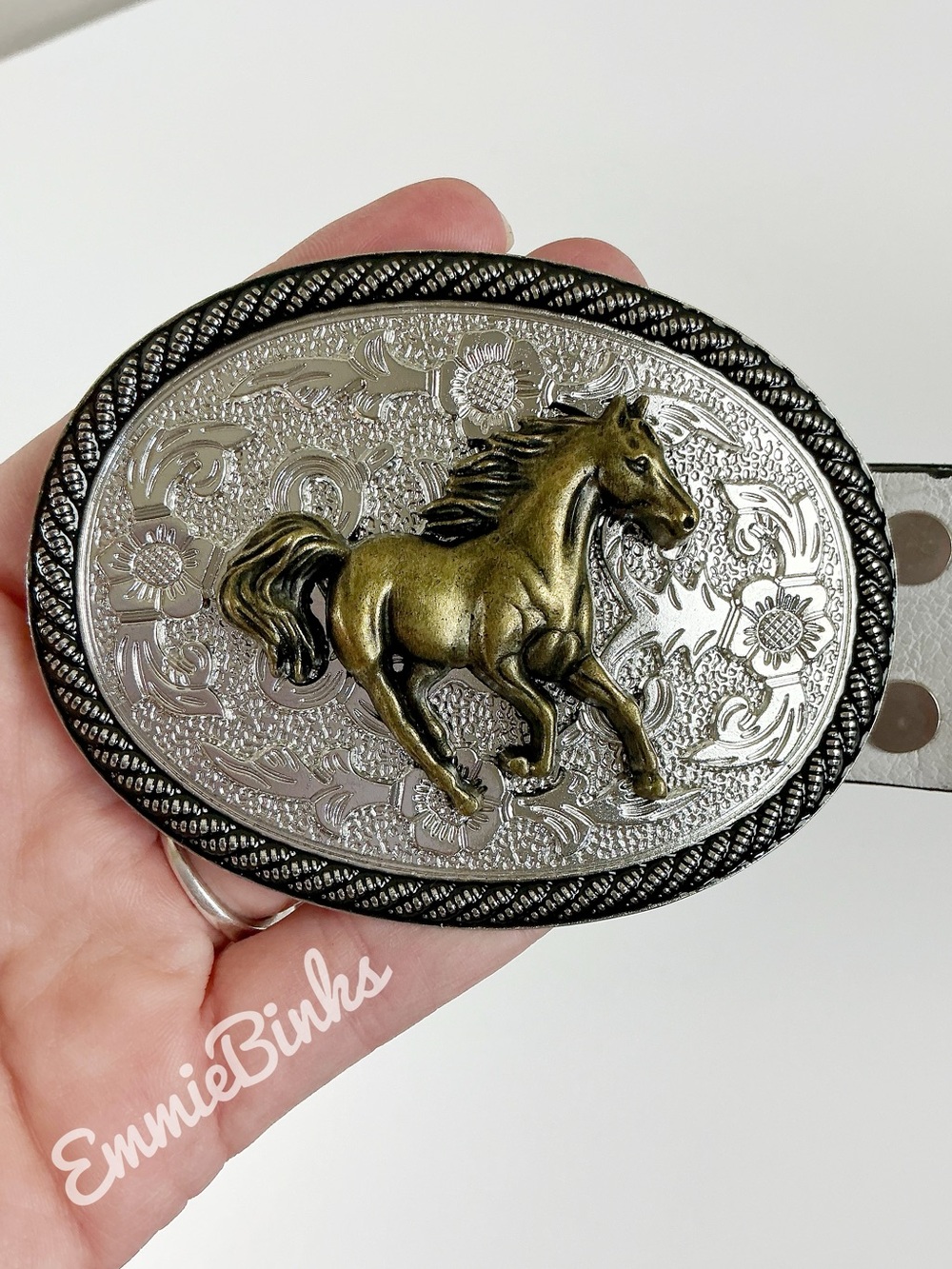 New Western Vintage Style Horse Interchangeable Belt Buckle & Leather Belt